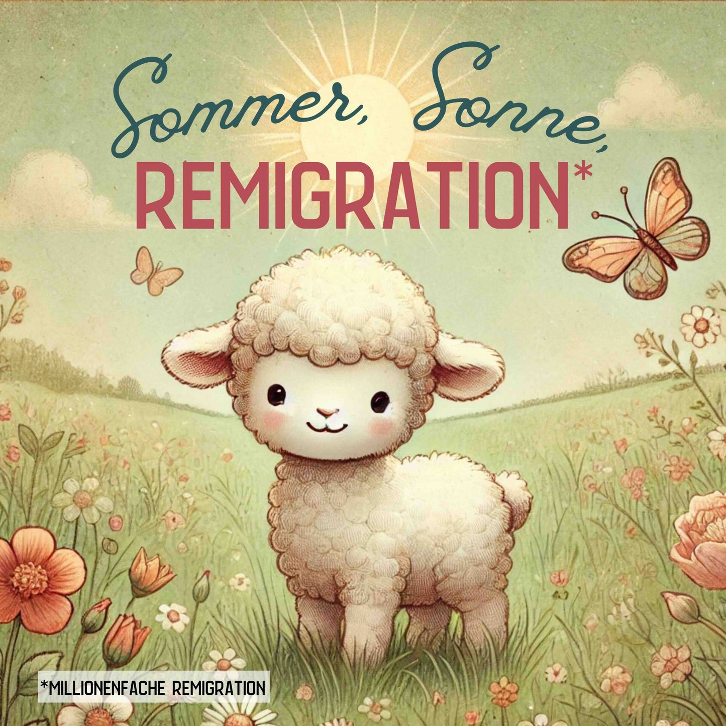 50 Aufkleber „Lämmchen Ida: Sommer, Sonne, Remigration!“